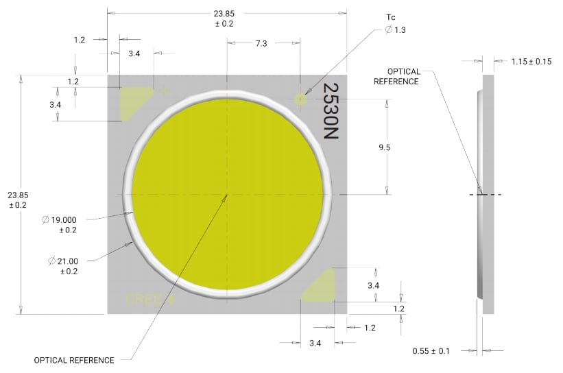 Mechanical Drawing - Cree LED XLamp® CXA2530 LED Arrays